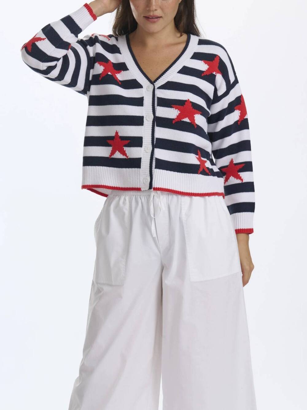 NEW SPLENDID liberty stripe cardigan in white/navy/firework